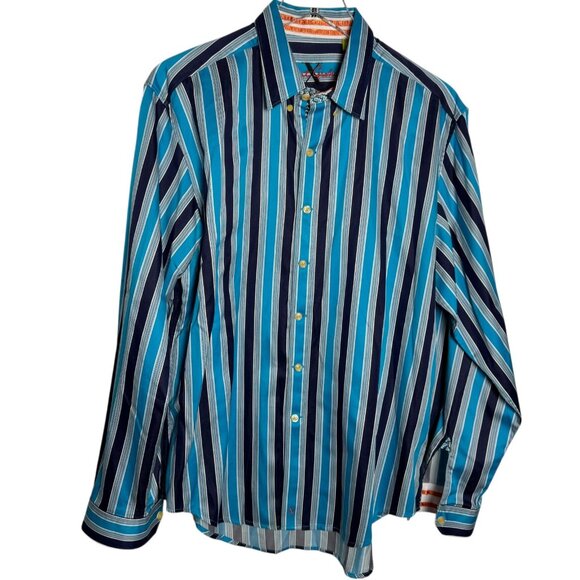 ROBERT GRAHAM X Collection Mens size Large dress shirt Turquoise Stripe cuffs - Picture 1 of 10